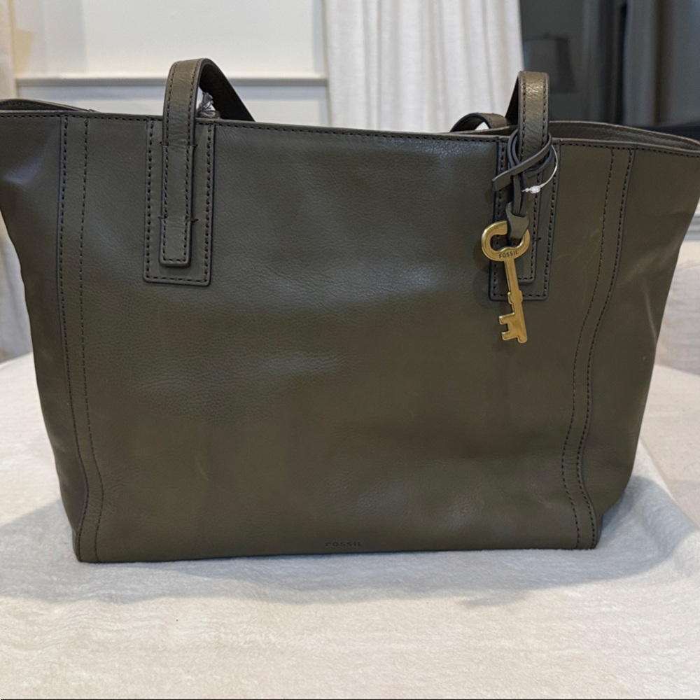 Fossil Olive Green Leather Tote Bag